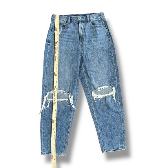American Eagle Mom Jeans Women’s 10 Long Blue High Rise Distressed Ripped Knees - Picture 7 of 10
